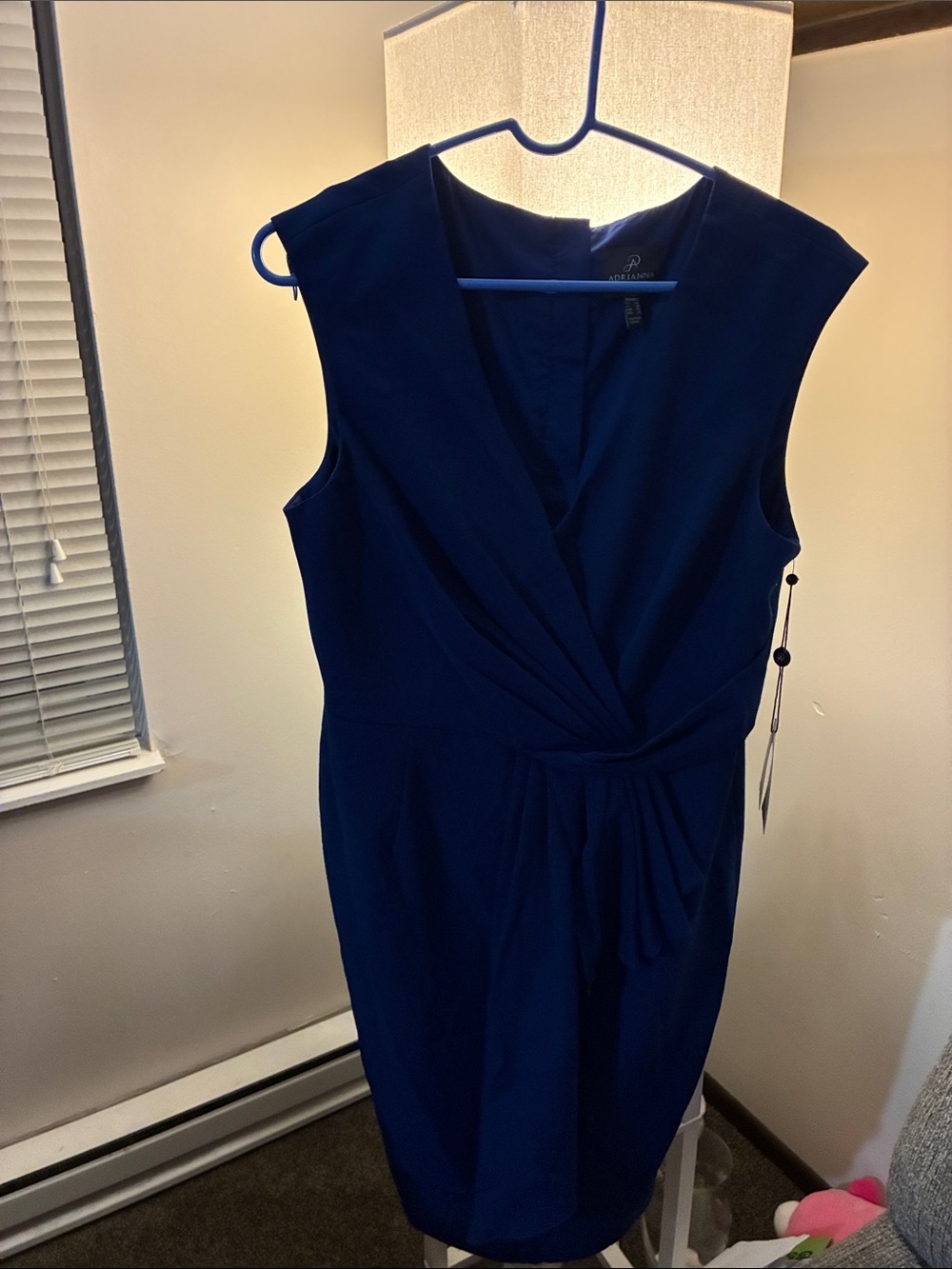 Adrianna Papell Royal Blue Sleeveless Midi Sheath with Side Knot